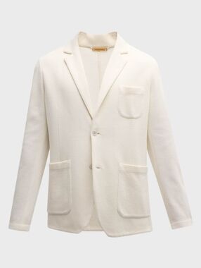 Men's Cream Knit Blazer - Lightweight Textured Jacket